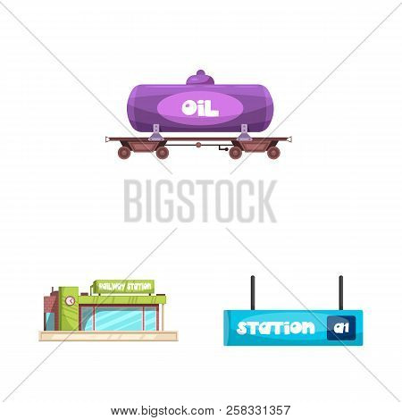Vector Design Of Train And Station Icon. Set Of Train And Ticket Vector Icon For Stock.