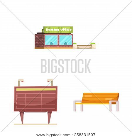 Vector Illustration Of Train And Station Icon. Set Of Train And Ticket Vector Icon For Stock.