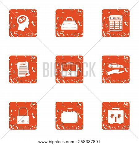 Paper Document Icons Set. Grunge Set Of 9 Paper Document Icons For Web Isolated On White Background