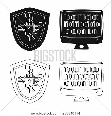 Vector Illustration Of Virus And Secure Symbol. Set Of Virus And Cyber Vector Icon For Stock.