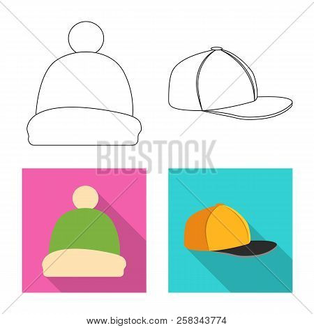 Vector Illustration Of Headgear And Cap Sign. Set Of Headgear And Accessory Vector Icon For Stock.
