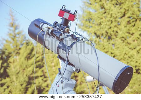 Newtonian Telescope With Ccd Cameras For Capturing Stars And Cosmos Photos.