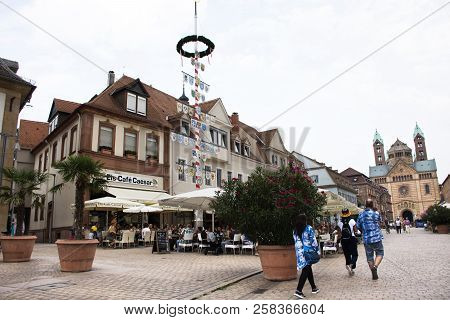Speyer Cathedral And Classic Retro Building At Speyer Town In Rhineland Palatinate, Germany