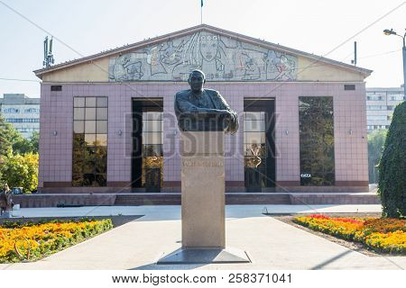 Almaty, Kazakhstan - September 15, 2018: Monument To Gabit Musrepov Near The Young Spectators Theate