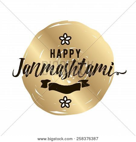 Happy Janmashtami. Vector Logo Design. Usable As Background, Banner, Greeting Card, T-shirt, Print. 