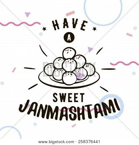 Happy Janmashtami. Vector Logo Design. Usable As Background, Banner, Greeting Card, T-shirt, Print. 