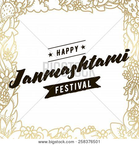 Happy Janmashtami. Vector Logo Design. Usable As Background, Banner, Greeting Card, T-shirt, Print. 