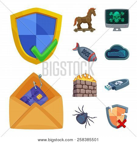 Vector Design Of Virus And Secure Symbol. Set Of Virus And Cyber Stock Vector Illustration.