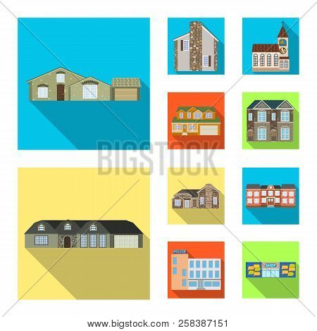 Isolated Object Of Building And Front Logo. Set Of Building And Roof Stock Vector Illustration.