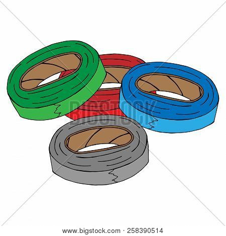 Insulating Tape Icon. Vector Illustration Of A Roll Of Electrical Tape.  Hand Drawn Colored Electric