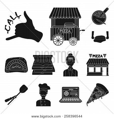 Pizza And Pizzeria Black Icons In Set Collection For Design. Staff And Equipment Vector Symbol Stock