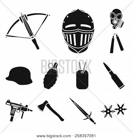 Types Of Weapons Black Icons In Set Collection For Design.firearms And Bladed Weapons Vector Symbol 