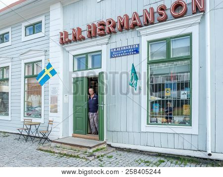 Haparanda, Sweden - August 9, 2018: Hm Hermanssons Store In Haparanda. The Store Which Once Speciali