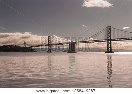 View Of The Bay Bridge In San Francisco From The Ferry Terminal During Morning.
