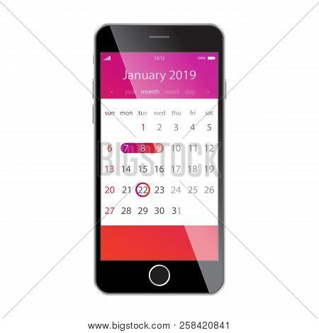 Calendar On Smartphone Screen. Planning, Schedule, Timetable, Appointment, Reminder App Concepts. Sm