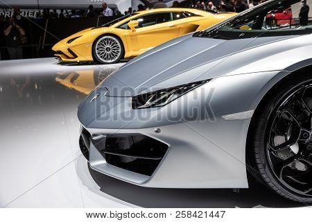 Frankfurt, Germany - Sep 13, 2017: Lamborghini Huracan Rwd Spyder Sports Car Showcased At The Frankf