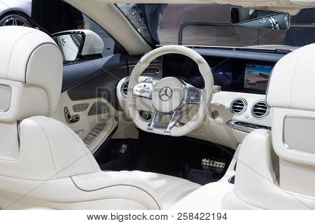 Frankfurt, Germany - Sep 13, 2017: Mercedes Amg S65 Cabriolet Car Interior Showcased At The Frankfur