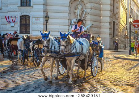 Vienna, Austria - 19.08.2018: Horse-drawn Carriage Or Fiaker, Popular Tourist Attraction, On Michael