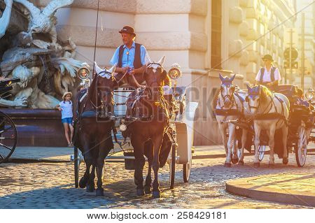 Vienna, Austria - 19.08.2018: Horse-drawn Carriage Or Fiaker, Popular Tourist Attraction, On Michael