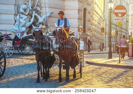 Vienna, Austria - 19.08.2018: Horse-drawn Carriage Or Fiaker, Popular Tourist Attraction, On Michael