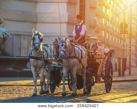 Vienna, Austria - 19.08.2018: Horse-drawn Carriage Or Fiaker, Popular Tourist Attraction, On Michael