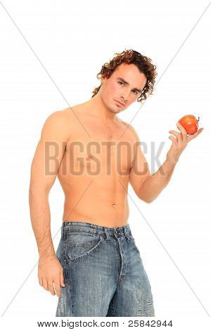 Young Man Holding An Apple