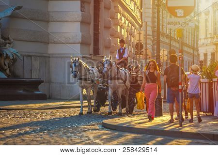 Vienna, Austria - 19.08.2018: Horse-drawn Carriage Or Fiaker, Popular Tourist Attraction, On Michael