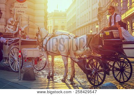 Vienna, Austria - 19.08.2018: Horse-drawn Carriage Or Fiaker, Popular Tourist Attraction, On Michael