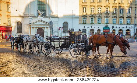 Vienna, Austria - 19.08.2018: Horse-drawn Carriage Or Fiaker, Popular Tourist Attraction, On Michael