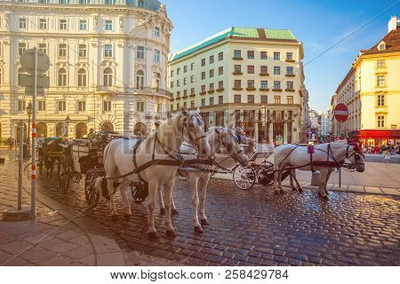 Vienna, Austria - 19.08.2018: Horse-drawn Carriage Or Fiaker, Popular Tourist Attraction, On Michael