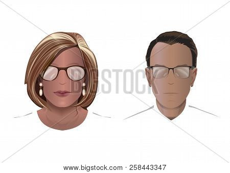 Silhouettes Of Men And Women In Glasses. Vector Illustration