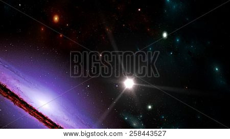 Planets and galaxy, cosmos,  physical cosmology, science fiction wallpaper. Beauty of deep space. Bi