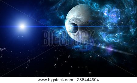 Planets and galaxy, cosmos,  physical cosmology, science fiction wallpaper. Beauty of deep space. Bi