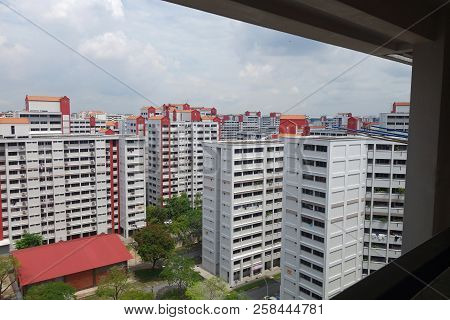Singapore - 09 Sep 2018: View Of Singapore Residential Building Also Known As Hdb