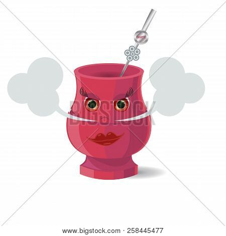 Vector Sticker Of Angry Mate With Red Eyes. Cartoon Illustration Of Hot Beverage. Emoji For Messange