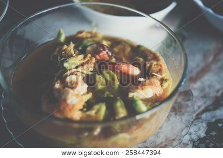Hot And Sour Katuri Flower Soup For Sale At Thai Street Food Market Or Restaurant In Thailand