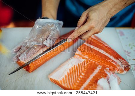 Asian Chef Slice Japanese Food Sashimi Salmon