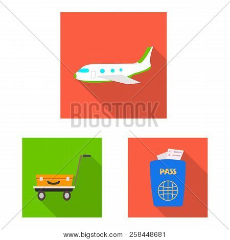 Vector Design Of Airport And Airplane Icon. Set Of Airport And Plane Vector Icon For Stock.