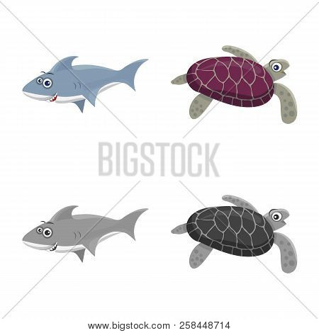 Vector Design Of Sea And Animal Sign. Set Of Sea And Marine Stock Vector Illustration.