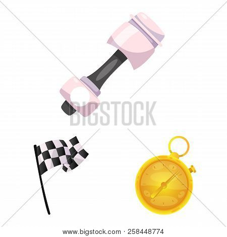 Vector Illustration Of Car And Rally Symbol. Set Of Car And Race Stock Symbol For Web.