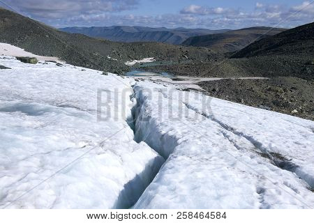 Cracks In The Igan Glacier. The Polar Ural. Yamalo-nenets Autonomous Okrug, Russia