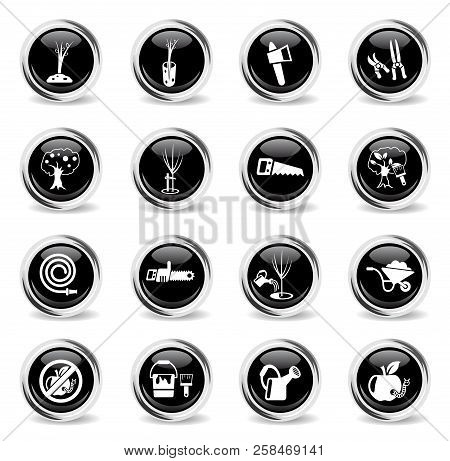 Gardening Web Icons - Black Round Chrome Buttons