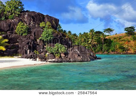 Black rocks. Bora-Bora. Polynesia