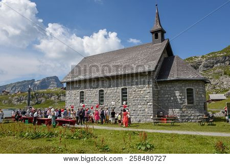 People During A Wedding At Melchsee-frutt On Switzerland