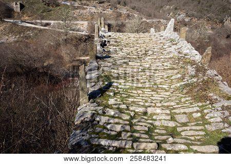 Landscape Of Ancient Bridge Of Missios In Vikos Gorge And Pindus Mountains, Zagori, Epirus, Greece