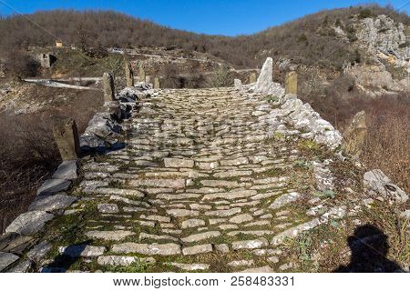 Landscape Of Ancient Bridge Of Missios In Vikos Gorge And Pindus Mountains, Zagori, Epirus, Greece