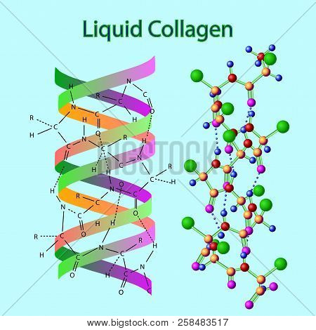 Vector Illustration With Liqid Collagen Formula Isolated On The Light Blue