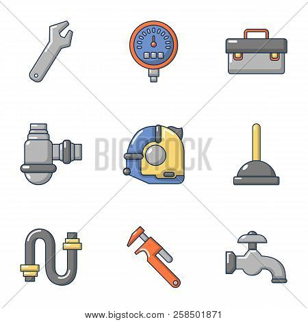 Pipe Workroom Icons Set. Cartoon Set Of 9 Pipe Workroom Vector Icons For Web Isolated On White Backg