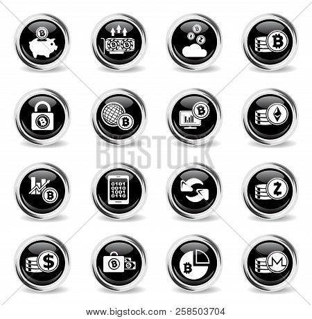 Bitcoin And Cryptocurrency Icons - Black Round Chrome Buttons