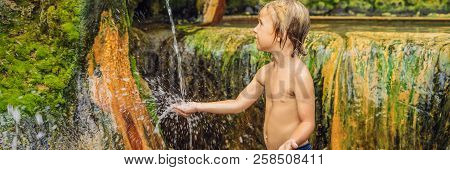 Boy Tourist In Belulang Hot Springs In Bali, Village Mengesta, Penebel District, Tabanan Regency Tra